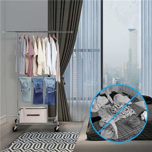 Simple Trending Standard Clothing Garment Rack, Rolling Clothes Organizer - Picture 5 of 7